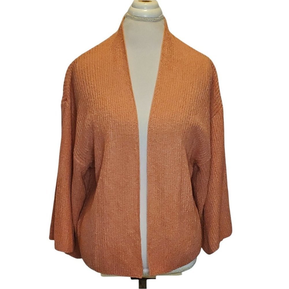 Anthropologie Knit Coral Pink Orange Knit Cardigan Sweater Oversized Open Front